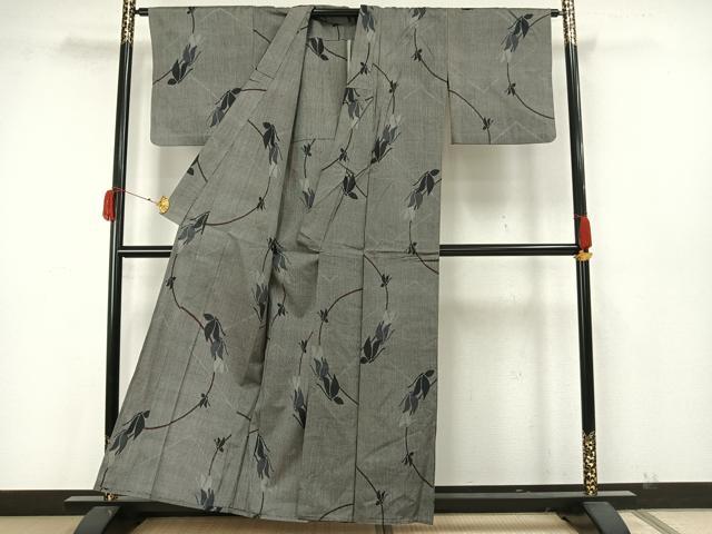 平和屋着物▽上質な紬 単衣 舞蝶文 正絹 逸品 AAAW7845fy