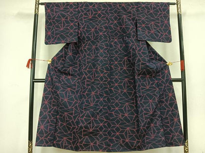平和屋着物▽上質な紬 単衣 幾何学文様 正絹 逸品 未使用 AAAW7847fy