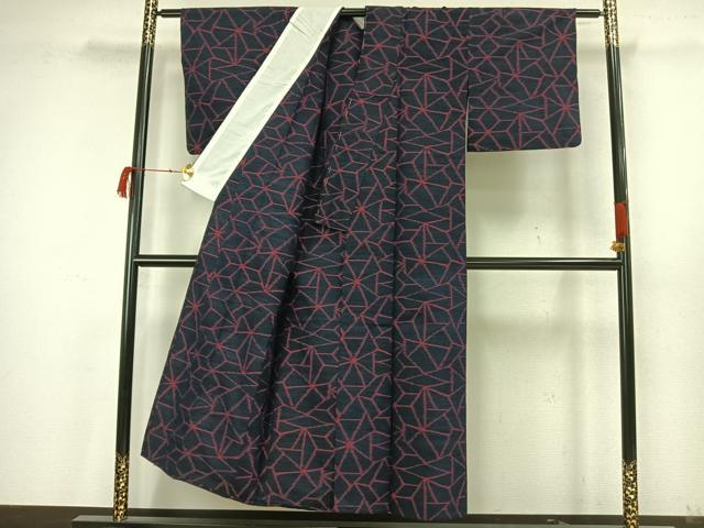 平和屋着物▽上質な紬 単衣 幾何学文様 正絹 逸品 未使用 AAAW7847fy