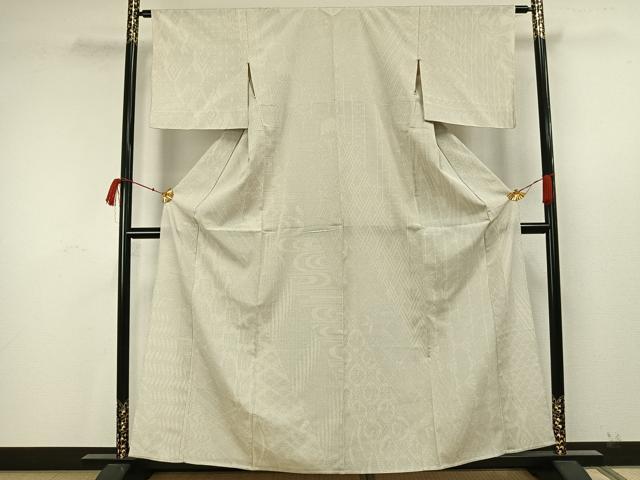平和屋着物▽本塩沢 単衣 110亀甲 吉祥文 正絹 逸品 AAAW7848fy