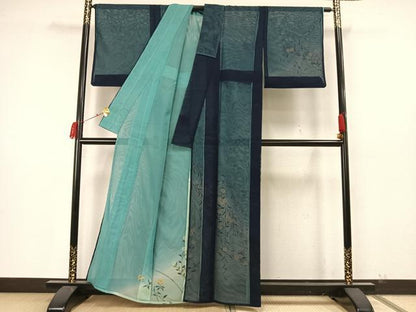 平和屋着物▽訪問着 無双 紗袷 紗×紗 手描き 草花文 金彩 正絹 逸品 AAAW7850fy