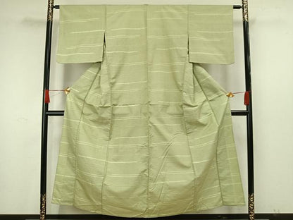 平和屋着物▽お召 単衣 110亀甲 横縞 正絹 逸品 AAAW7859fy
