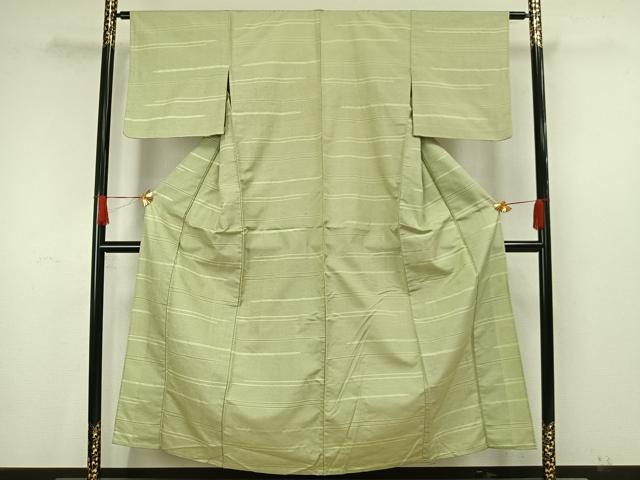 平和屋着物▽お召 単衣 110亀甲 横縞 正絹 逸品 AAAW7859fy