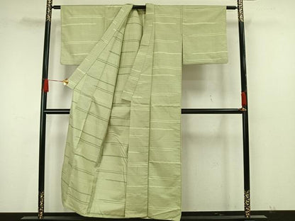 平和屋着物▽お召 単衣 110亀甲 横縞 正絹 逸品 AAAW7859fy