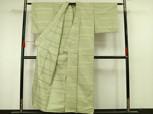 平和屋着物▽お召 単衣 110亀甲 横縞 正絹 逸品 AAAW7859fy