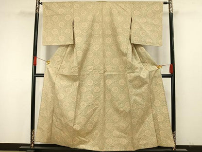 平和屋着物▽上質な紬　単衣　吉祥花文　正絹　逸品　AAAW7863fy