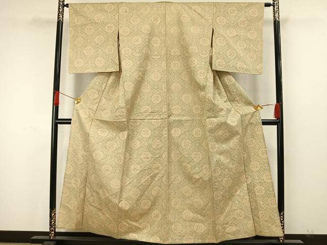 平和屋着物▽上質な紬　単衣　吉祥花文　正絹　逸品　AAAW7863fy