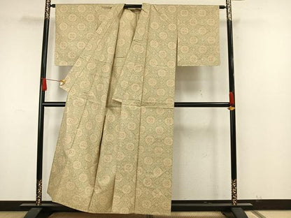 平和屋着物▽上質な紬　単衣　吉祥花文　正絹　逸品　AAAW7863fy