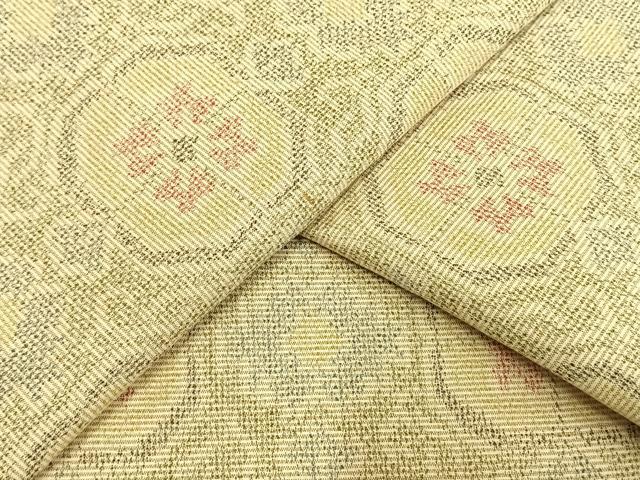 平和屋着物▽上質な紬　単衣　吉祥花文　正絹　逸品　AAAW7863fy