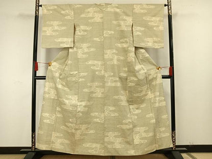 平和屋着物▽上質な紬　単衣　エ霞花文　正絹　逸品　AAAW7866fy