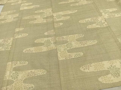 平和屋着物▽上質な紬　単衣　エ霞花文　正絹　逸品　AAAW7866fy