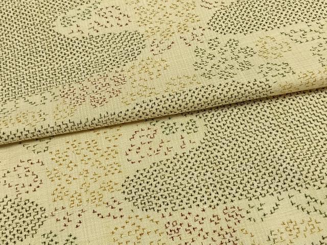 平和屋着物▽上質な紬　単衣　エ霞花文　正絹　逸品　AAAW7866fy