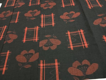 平和屋着物▽上質な紬　単衣　草花文　正絹　逸品　AAAW7868fy