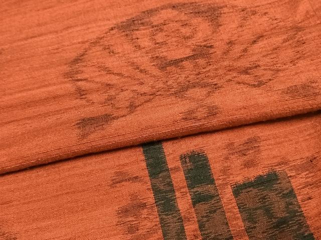 平和屋着物▽上質な紬　単衣　扇面花文　正絹　逸品　AAAW7869fy