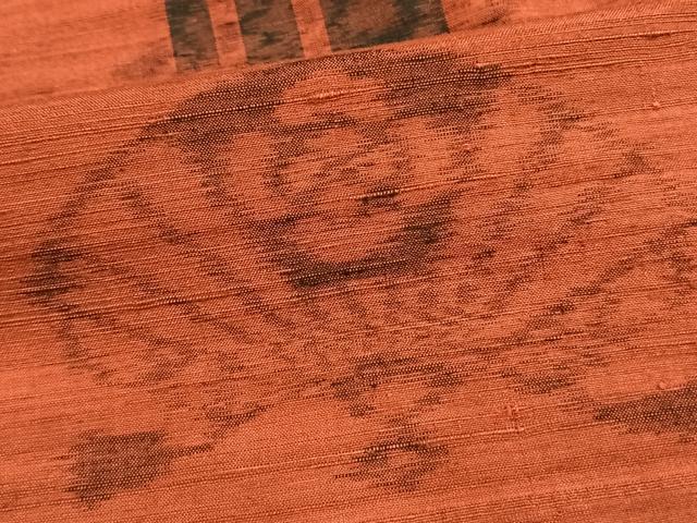 平和屋着物▽上質な紬　単衣　扇面花文　正絹　逸品　AAAW7869fy