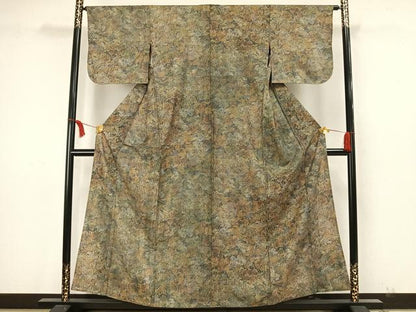 平和屋着物▽本場染大島紬　江戸小紋　単衣　霞文　正絹　逸品　AAAW7871fy