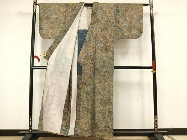 平和屋着物▽本場染大島紬　江戸小紋　単衣　霞文　正絹　逸品　AAAW7871fy