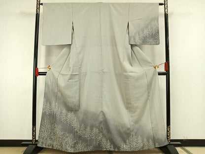 平和屋着物▽訪問着 本塩沢 単衣 樹林文 暈し染め 正絹 逸品 AAAW7872fy