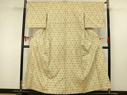 平和屋着物▽上質な紬 単衣 幾何学文様 正絹 逸品 AAAW7874fy