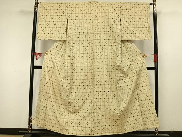 平和屋着物▽上質な紬 単衣 幾何学文様 正絹 逸品 AAAW7874fy