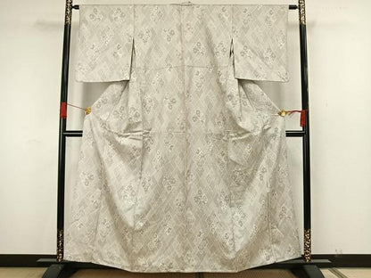 平和屋着物▽上質なお召　単衣　吉祥花文　正絹　逸品　AAAW7876fy