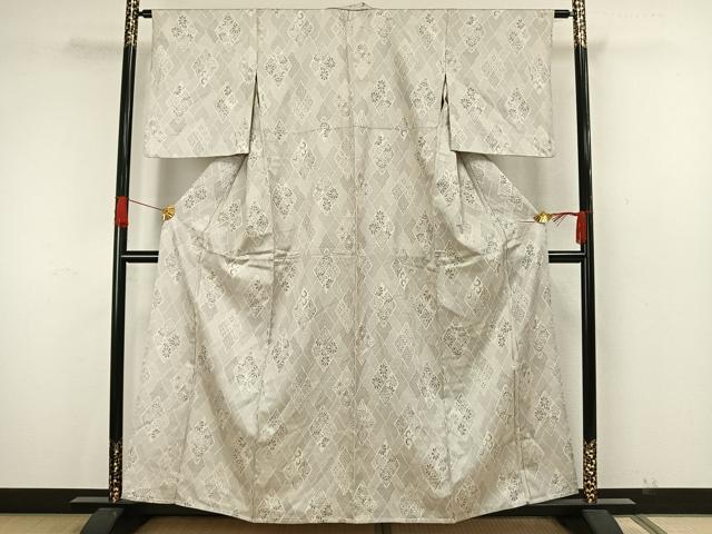 平和屋着物▽上質なお召　単衣　吉祥花文　正絹　逸品　AAAW7876fy