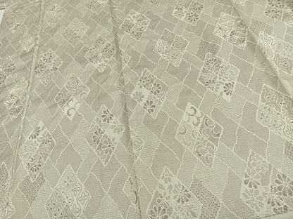 平和屋着物▽上質なお召　単衣　吉祥花文　正絹　逸品　AAAW7876fy