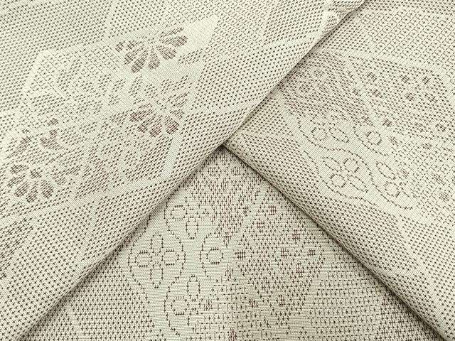 平和屋着物▽上質なお召　単衣　吉祥花文　正絹　逸品　AAAW7876fy