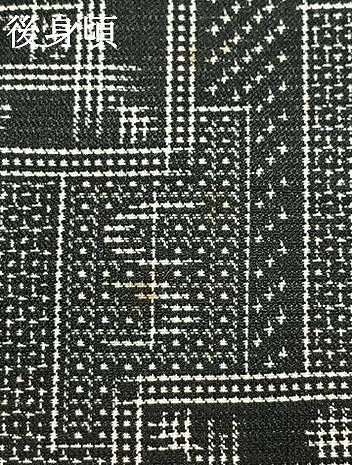平和屋着物▽上質なお召　単衣　幾何学文様　黒地　正絹　逸品　AAAW7877fy