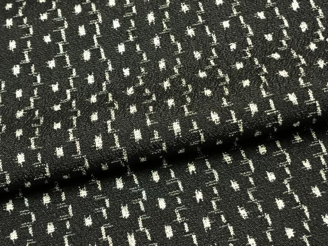 平和屋着物▽本塩沢 単衣 幾何学文様 黒地 正絹 逸品 AAAW7879fy