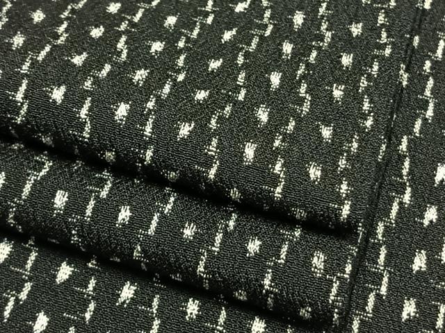 平和屋着物▽本塩沢 単衣 幾何学文様 黒地 正絹 逸品 AAAW7879fy