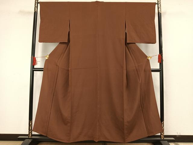 平和屋着物▽上質な色無地 単衣 変わり縞 枯茶色 正絹 逸品 AAAW7880fy