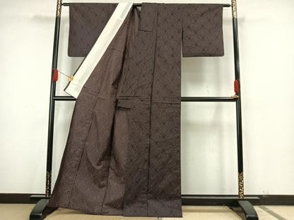 平和屋着物▽お召 単衣 麻の葉文様 正絹 逸品 AAAW7882fy