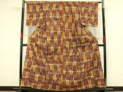 平和屋着物▽上質な紬 単衣 格子 正絹 逸品 AAAW7884fy