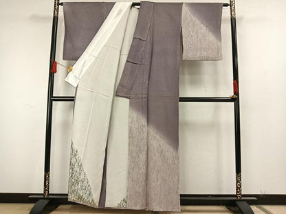 平和屋着物▽訪問着 無双 紗袷 紗×絽 手描き 草花文 正絹 逸品 AAAW7885fy