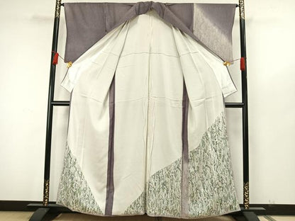 平和屋着物▽訪問着 無双 紗袷 紗×絽 手描き 草花文 正絹 逸品 AAAW7885fy