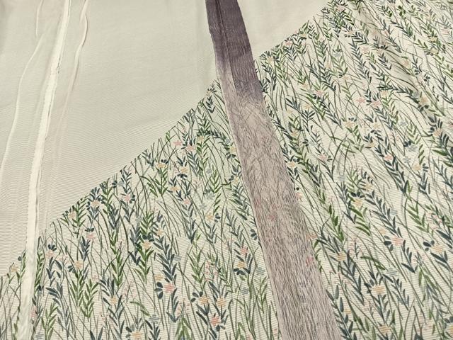 平和屋着物▽訪問着 無双 紗袷 紗×絽 手描き 草花文 正絹 逸品 AAAW7885fy