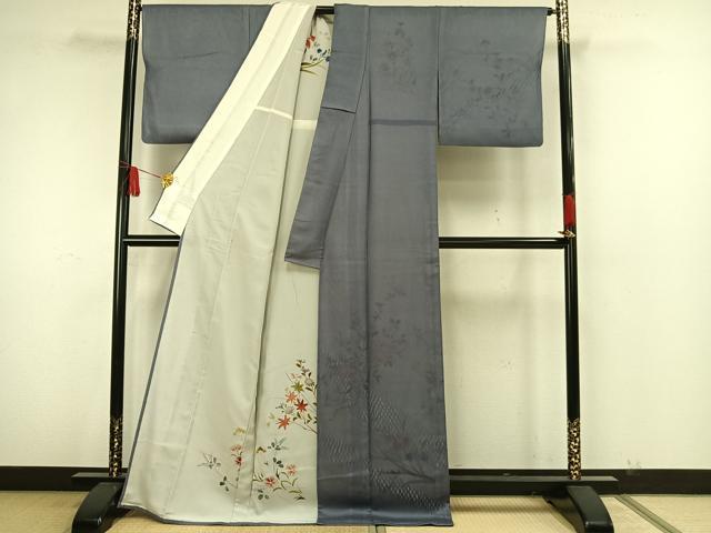 平和屋着物▽訪問着 無双 紗袷 紗×絽 手描き 草花文 正絹 逸品 AAAW7886fy