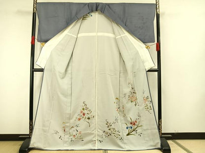 平和屋着物▽訪問着 無双 紗袷 紗×絽 手描き 草花文 正絹 逸品 AAAW7886fy
