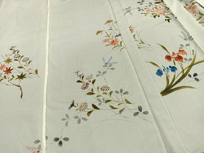 平和屋着物▽訪問着 無双 紗袷 紗×絽 手描き 草花文 正絹 逸品 AAAW7886fy