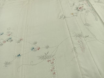 平和屋着物▽訪問着 無双 紗袷 紗×絽 手描き 草花文 正絹 逸品 AAAW7887fy