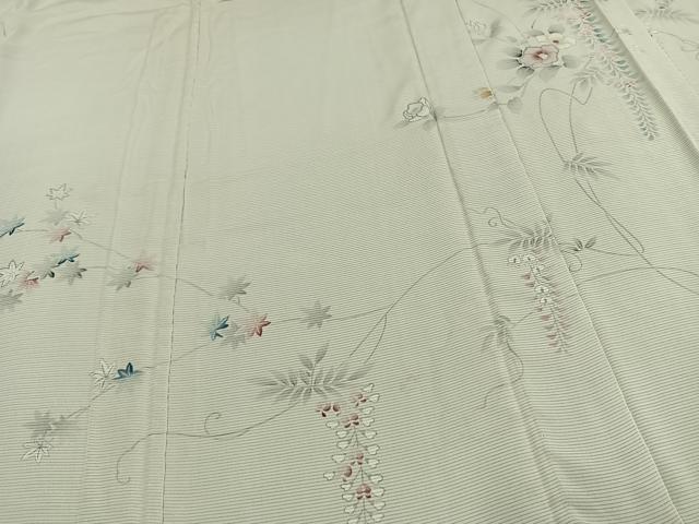 平和屋着物▽訪問着 無双 紗袷 紗×絽 手描き 草花文 正絹 逸品 AAAW7887fy