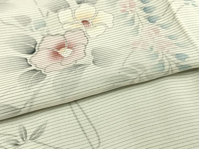 平和屋着物▽訪問着 無双 紗袷 紗×絽 手描き 草花文 正絹 逸品 AAAW7887fy