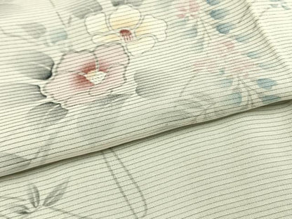 平和屋着物▽訪問着　無双　紗袷　紗×絽　手描き　草花文　正絹　逸品　AAAW7887fy