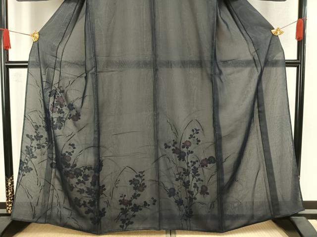 平和屋着物▽訪問着 無双 紗袷 紗×絽 手描き 草花文 正絹 逸品 未使用 AAAW7889fy