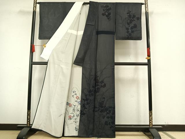 平和屋着物▽訪問着 無双 紗袷 紗×絽 手描き 草花文 正絹 逸品 未使用 AAAW7889fy