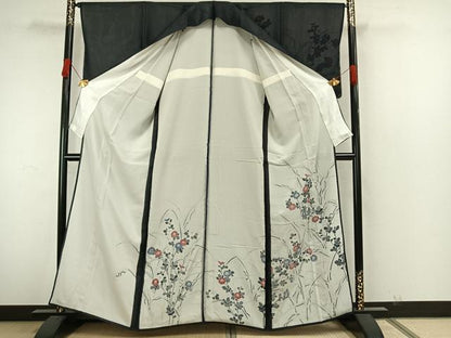 平和屋着物▽訪問着 無双 紗袷 紗×絽 手描き 草花文 正絹 逸品 未使用 AAAW7889fy