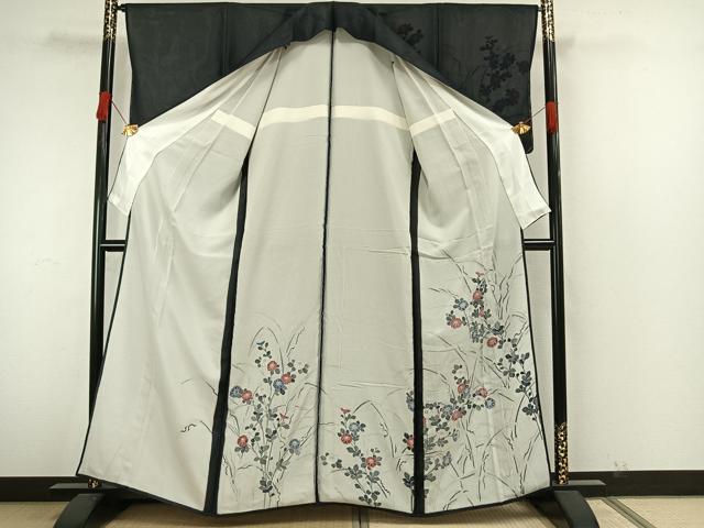 平和屋着物▽訪問着 無双 紗袷 紗×絽 手描き 草花文 正絹 逸品 未使用 AAAW7889fy