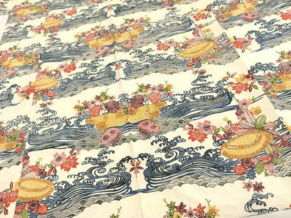 平和屋着物▽上質な小紋 単衣 型染め 風景草花文 正絹 逸品 AAAW7892fy