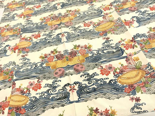 平和屋着物▽上質な小紋 単衣 型染め 風景草花文 正絹 逸品 AAAW7892fy
